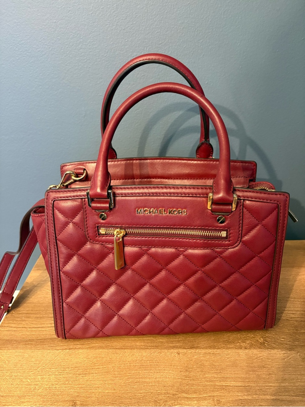 Michael Kors Quilted Burgundy Leather Satchel with Gold Hardware - Like New